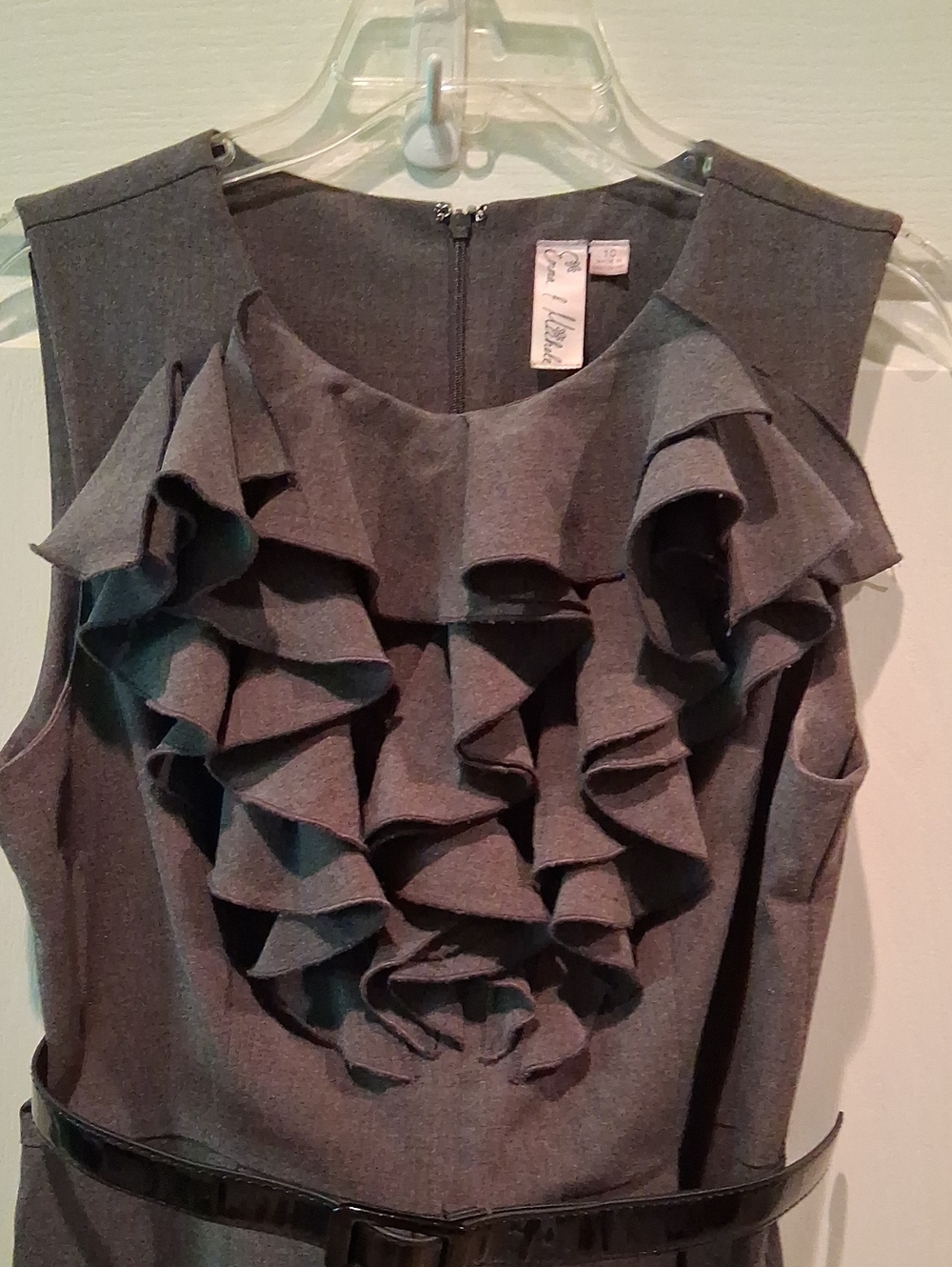 Emma & Michele Gray Sleeveless Ruffle Front Dress